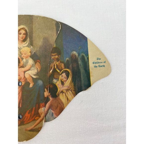 VTG The Child Jesus Mary and Children Cardboard Folding Fan Funeral Home Ad Dand - Picture 4 of 9